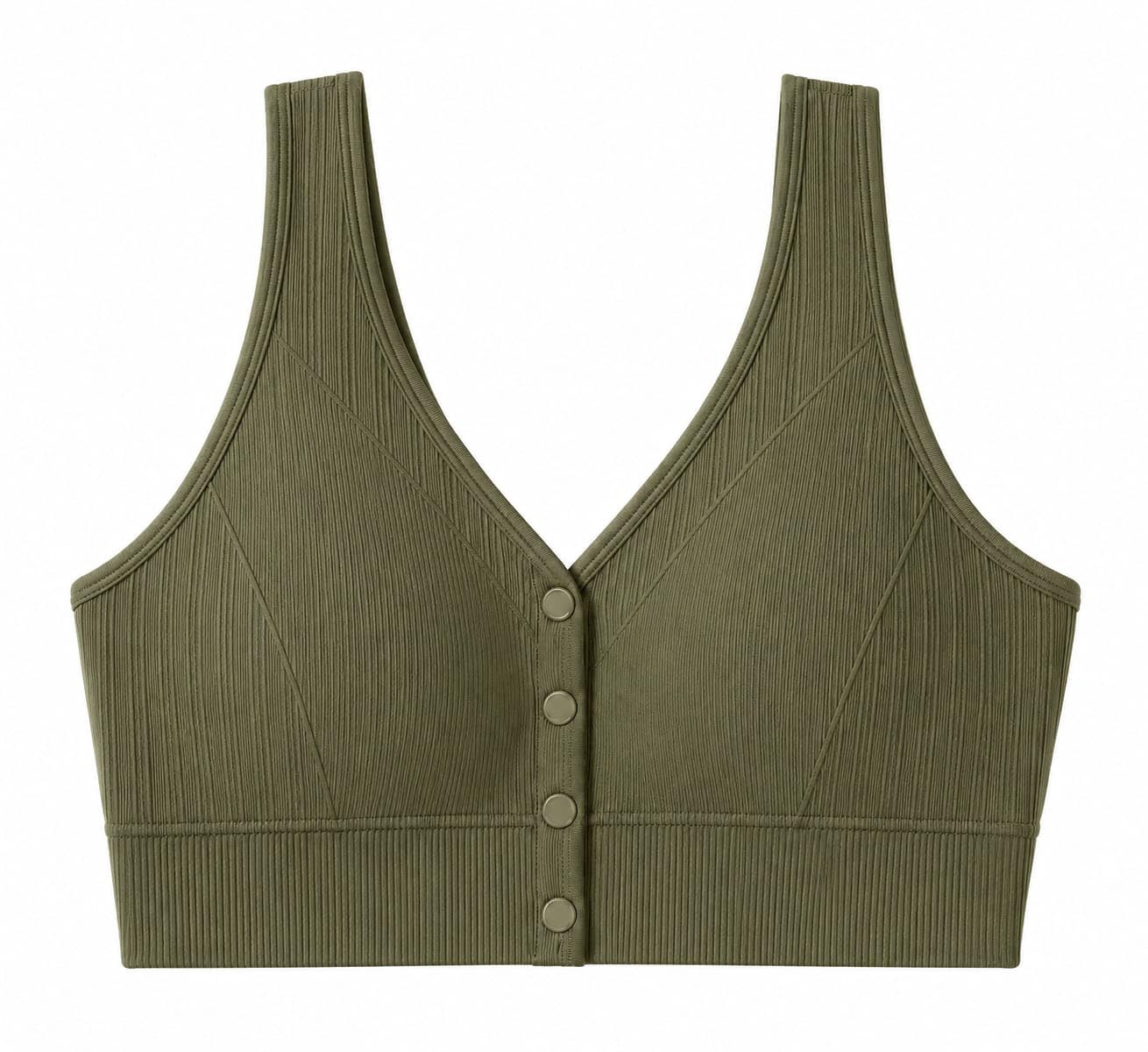 Women's Front Open Button Sports Bra, Wireless, Padded, Soft Stretch Fabric, Yoga Bra (in, Cup Band, 32, Regular, 1, Olive Green)-image-43
