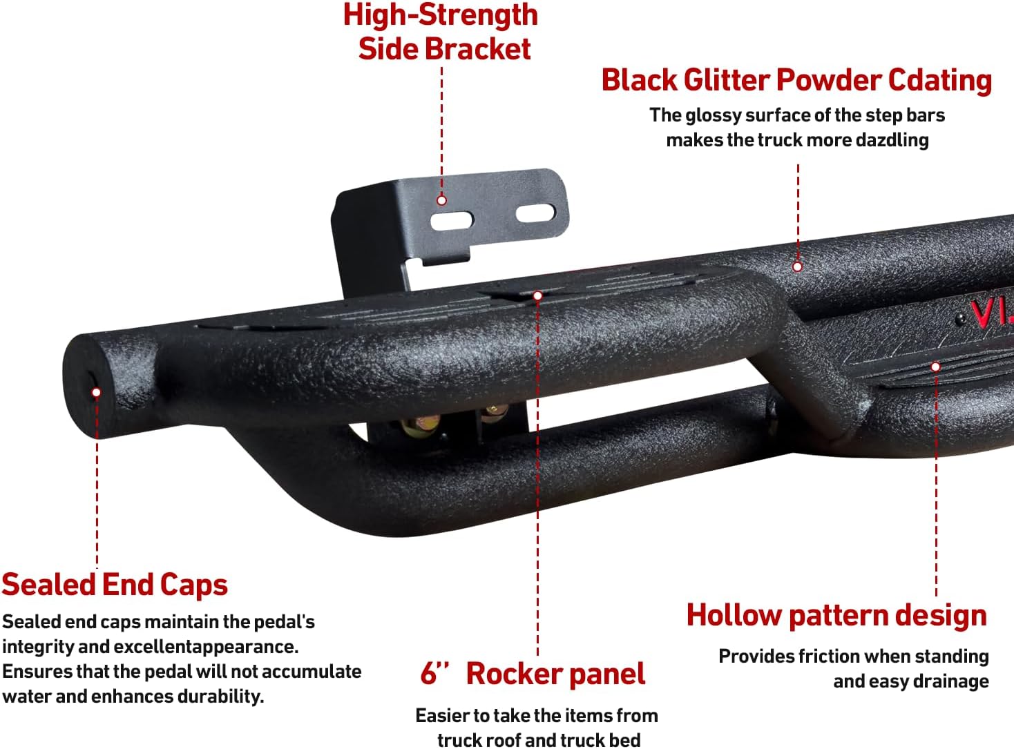 Steel Running Boards for 2010-2024 Dodge Ram 2500/3500 Crew Cab Nerf Bar&Side Step（Black Texture）