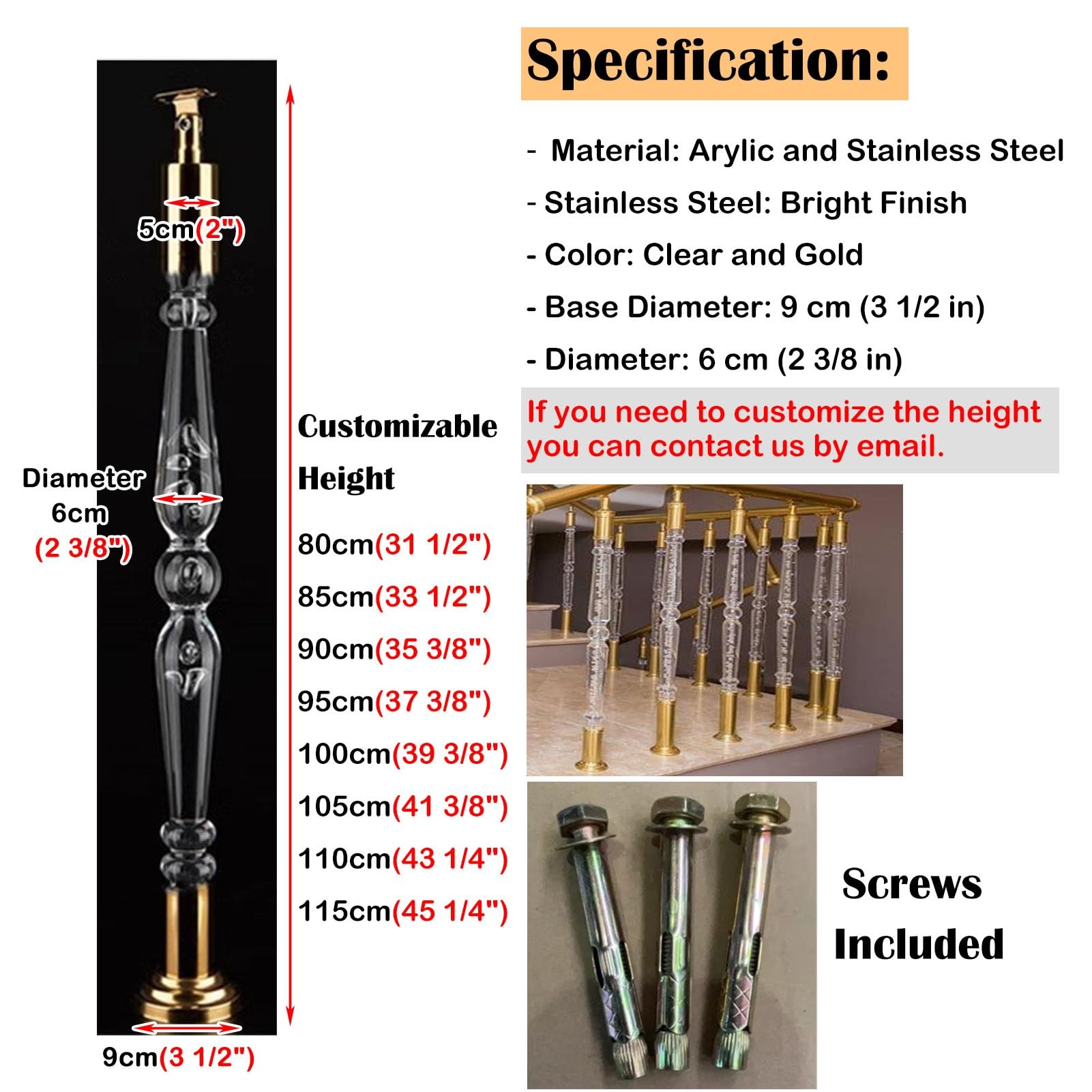 Niestandardowe 100 cm przezroczyste akrylowe tralki do balustrad wewnętrznych - 10 szt. wrzecion do montażu podłogowego z podstawą i śrubami - stylowe i trwałe balustrady