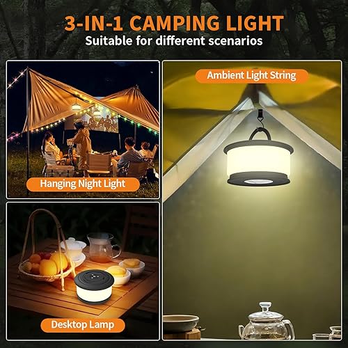 Miniatura 8 de Paquete de 2 tiras de luces de campamento, 3 en 1 luces RGB retráctiles mejoradas para exteriores con 19 modos de iluminación, recuperación rápida