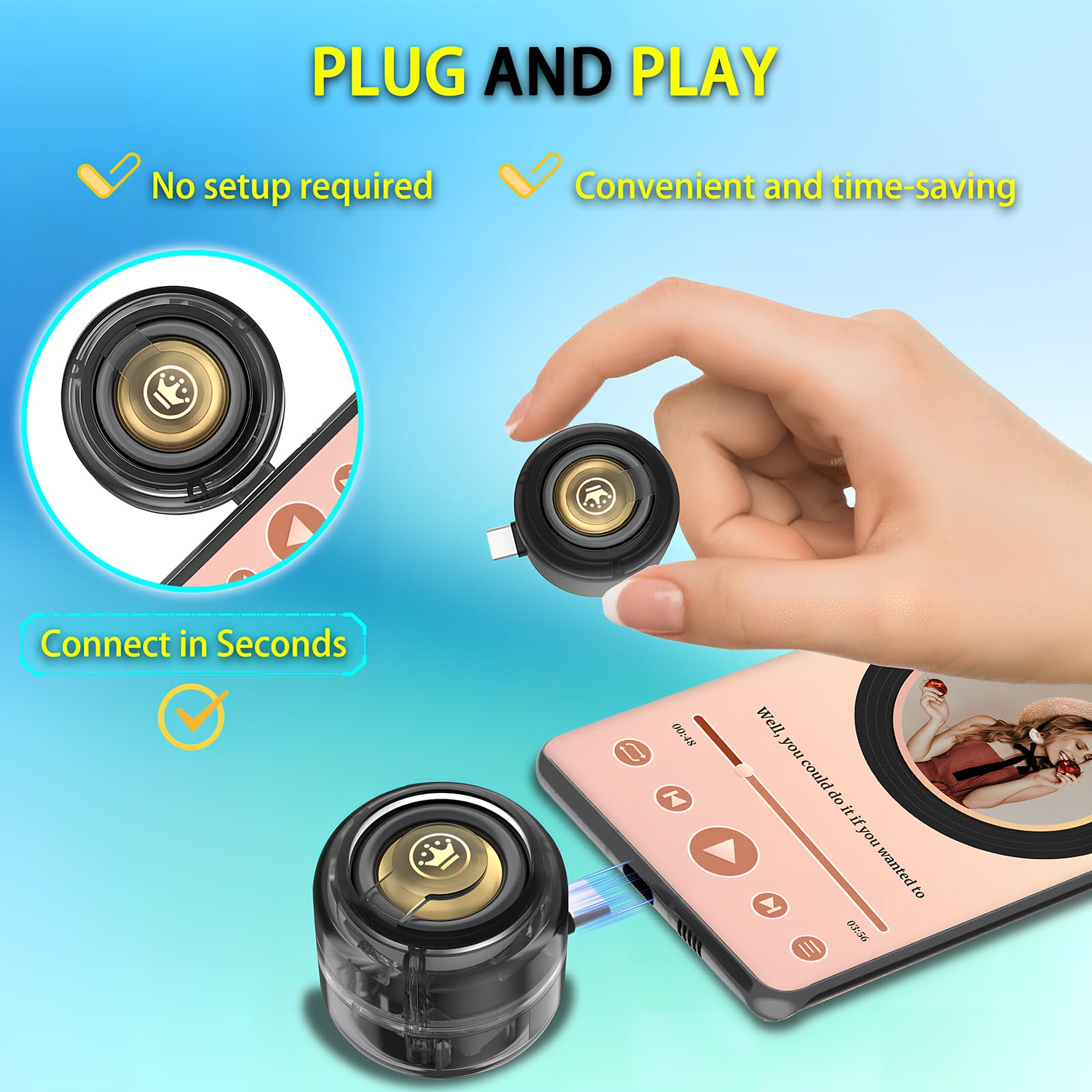 Mini Altoparlante Portatile Universale, Tipo C Plug-in Altoparlante del Telefono Cellulare, Casse Portatili Line-In Audio HD Senza Perdite Connetti Istantaneo Trasparente Nero