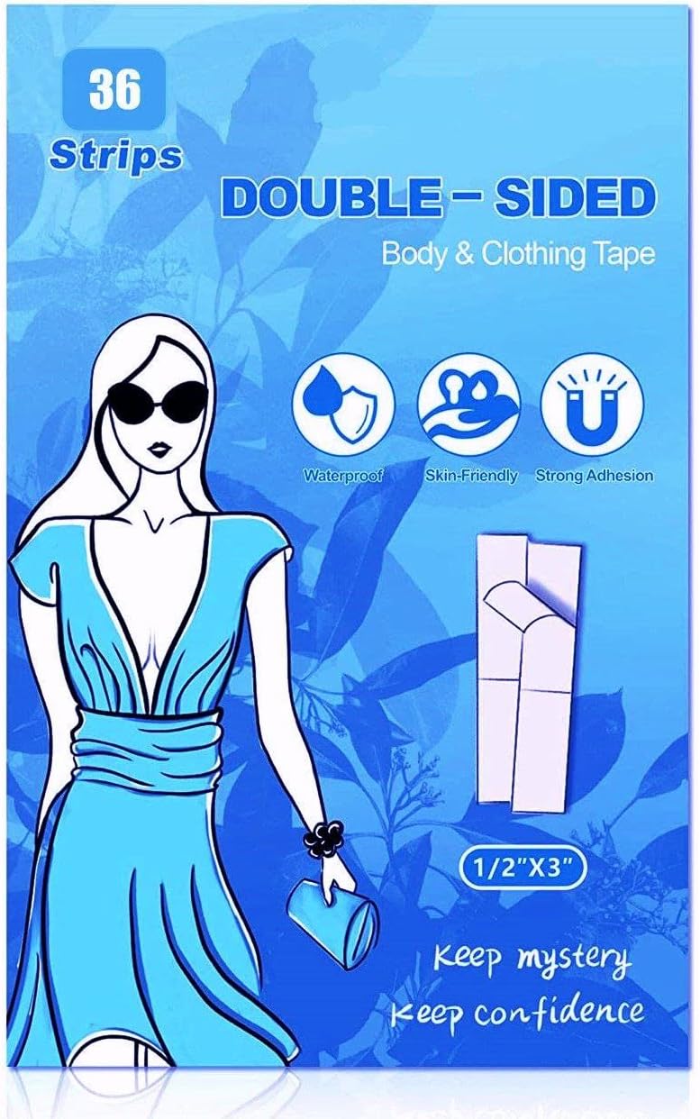 DarbeeDouble Sided Tape for Fashion Clothes and Body Fabric Tape for Women (36 Strips) All Skin Tones, Sweatproof Clothing Tape for Securing Necklines, Dress, Scarves, Straps (36 strip)