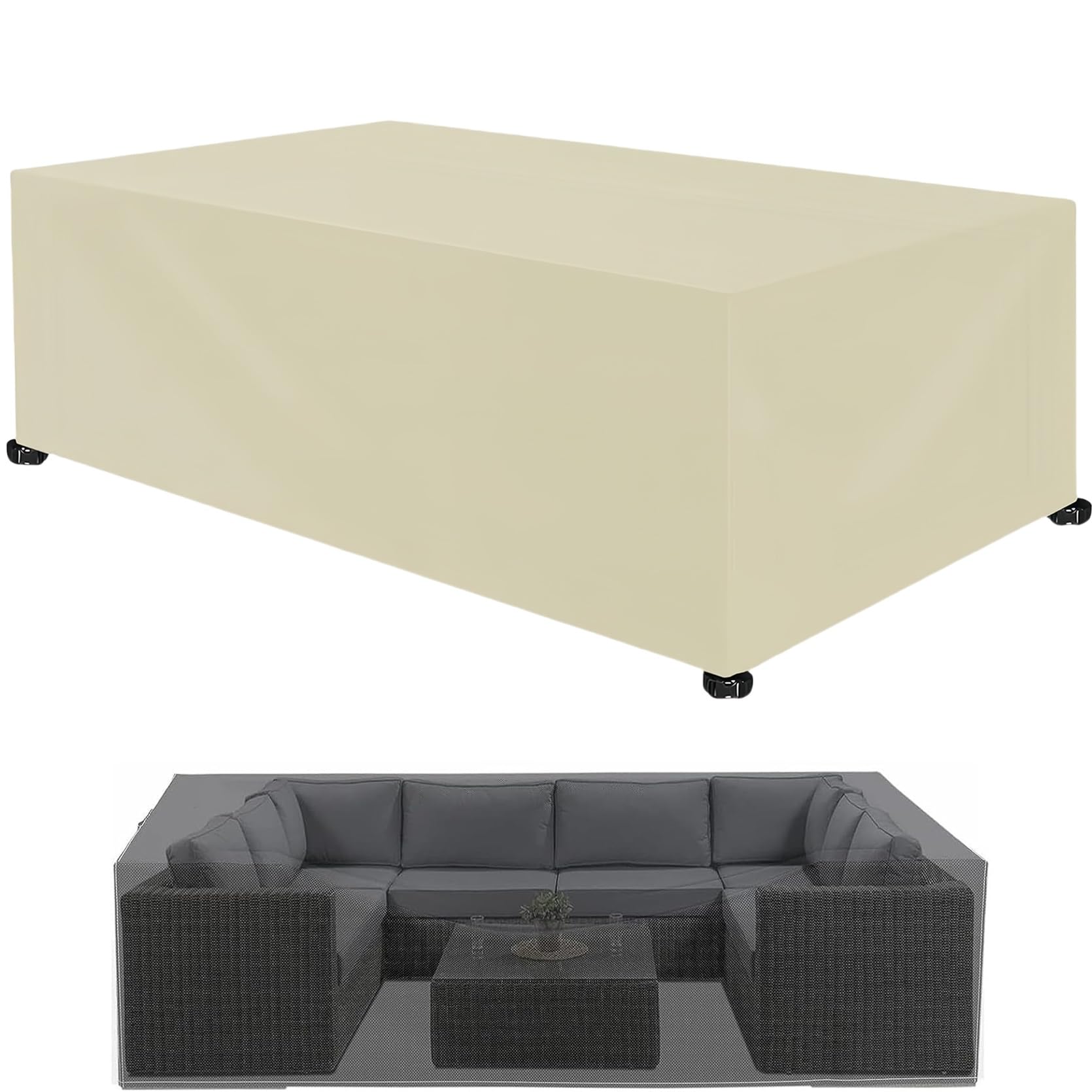 Copertura per Mobili da Giardino 220 x 340 x 220 cm Resistente, Impermeabile, Anti-UV, Antineve, Copritavolo Tavolo da Esterno, per Mobili da Giardino, Beige