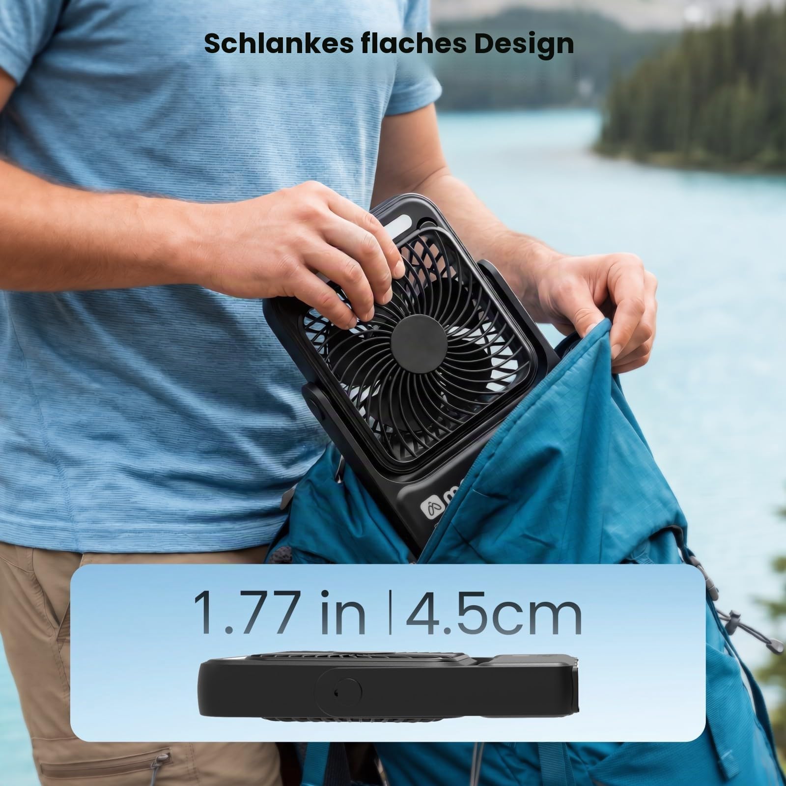 MERTTURM Magnetischer Camping Ventilator mit Lampe, 10000mAh Ultradünner Tragbarer Tischventilator, 4 Geschwindigkeitsstufen, Fernbedienung für Kreuzfahrtschiff, Schlafzimmer, Camping, Reise, Büro