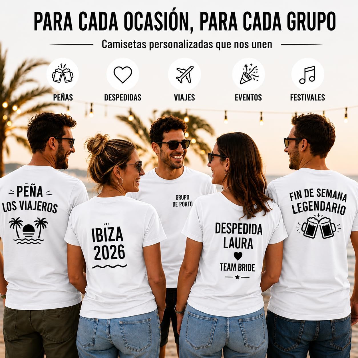 Pack 10 Camisetas Técnicas Personalizadas para Peñas, Despedidas y Grupos | Camisetas Deportivas Unisex para Eventos y Amigos (FR/ES, Letras, L, Blanco)