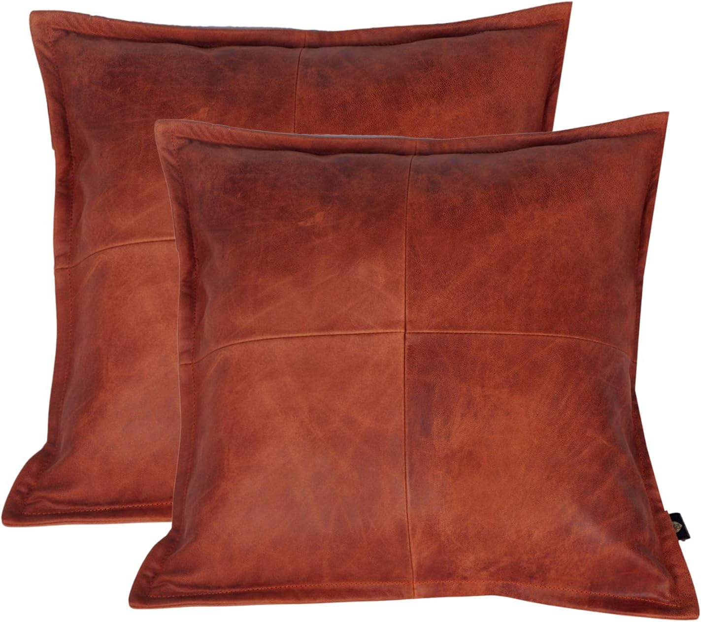 LL LEATHER LOVERS Lambskin Leather Pillow Cover - Sofa Cushion Case - Decorative Throw Covers for Living Room & Bedroom, 20x20 Inches - Black & Brown (01) Pack of 2