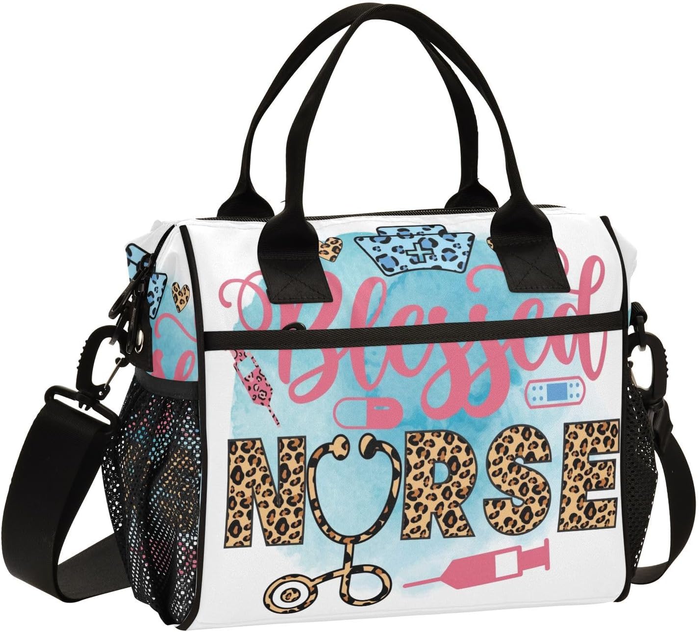 Blessed Nurse Lunch Bag Reusable Lunch Box for Office Picnic Hiking Beach, Insulated Cooler Tote Food Container with Adjustable Shoulder Strap for Men Women Adults