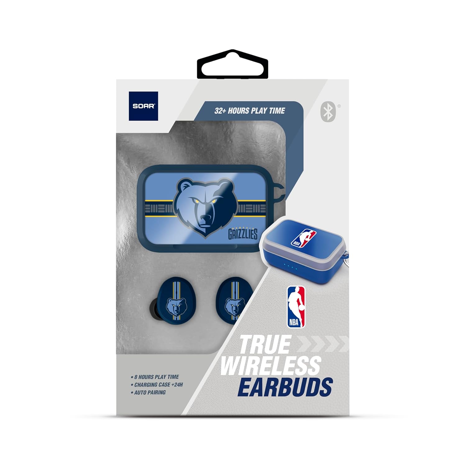 SOAR NBA Wireless Sport Earbuds in open charging case