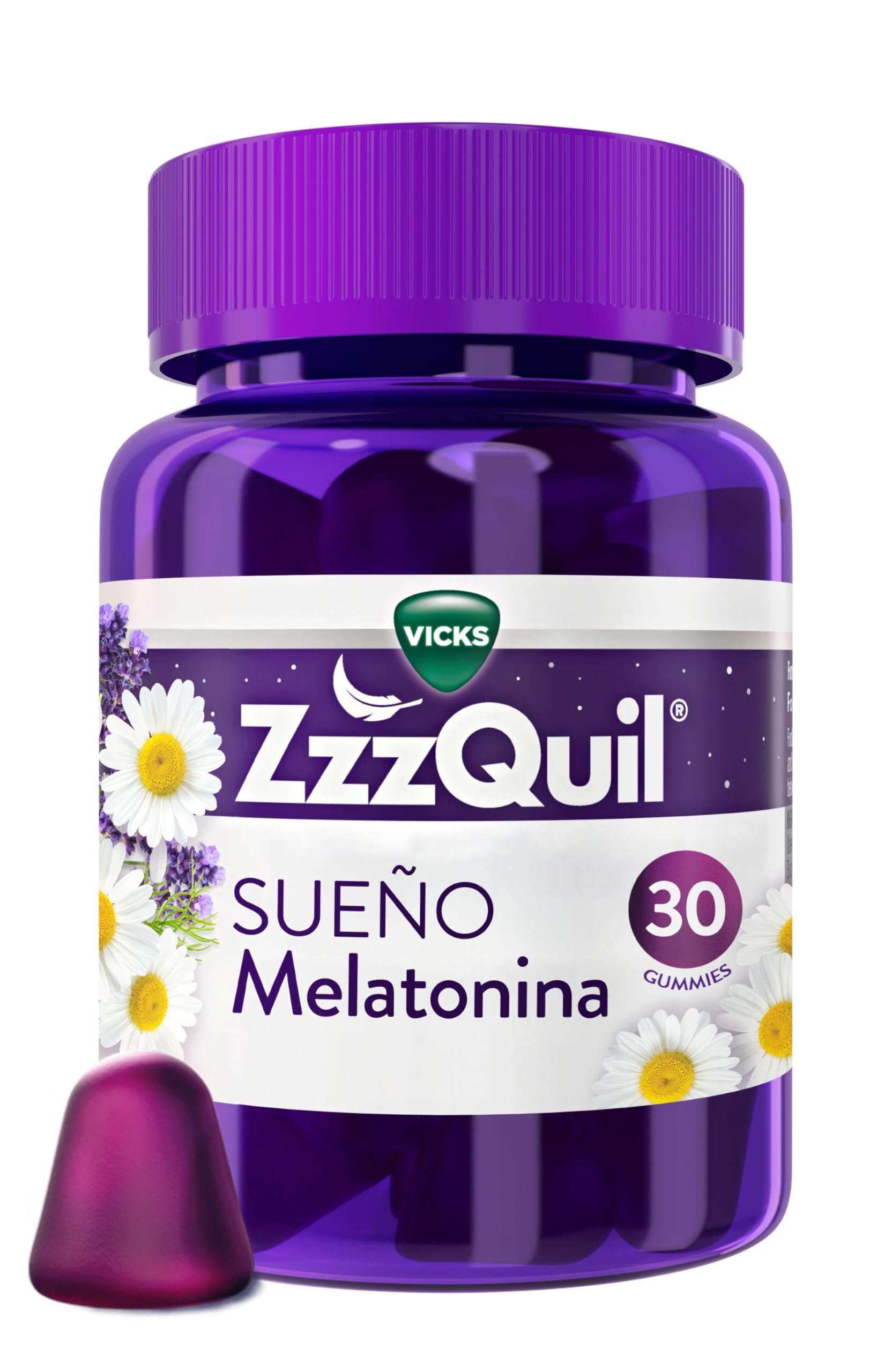 ZzzQuil Sueño Gummies de Melatonina 1mg con Valeriana, Complemento Alimenticio para dormir sabor Frutos del Bosque, 30 Gummies