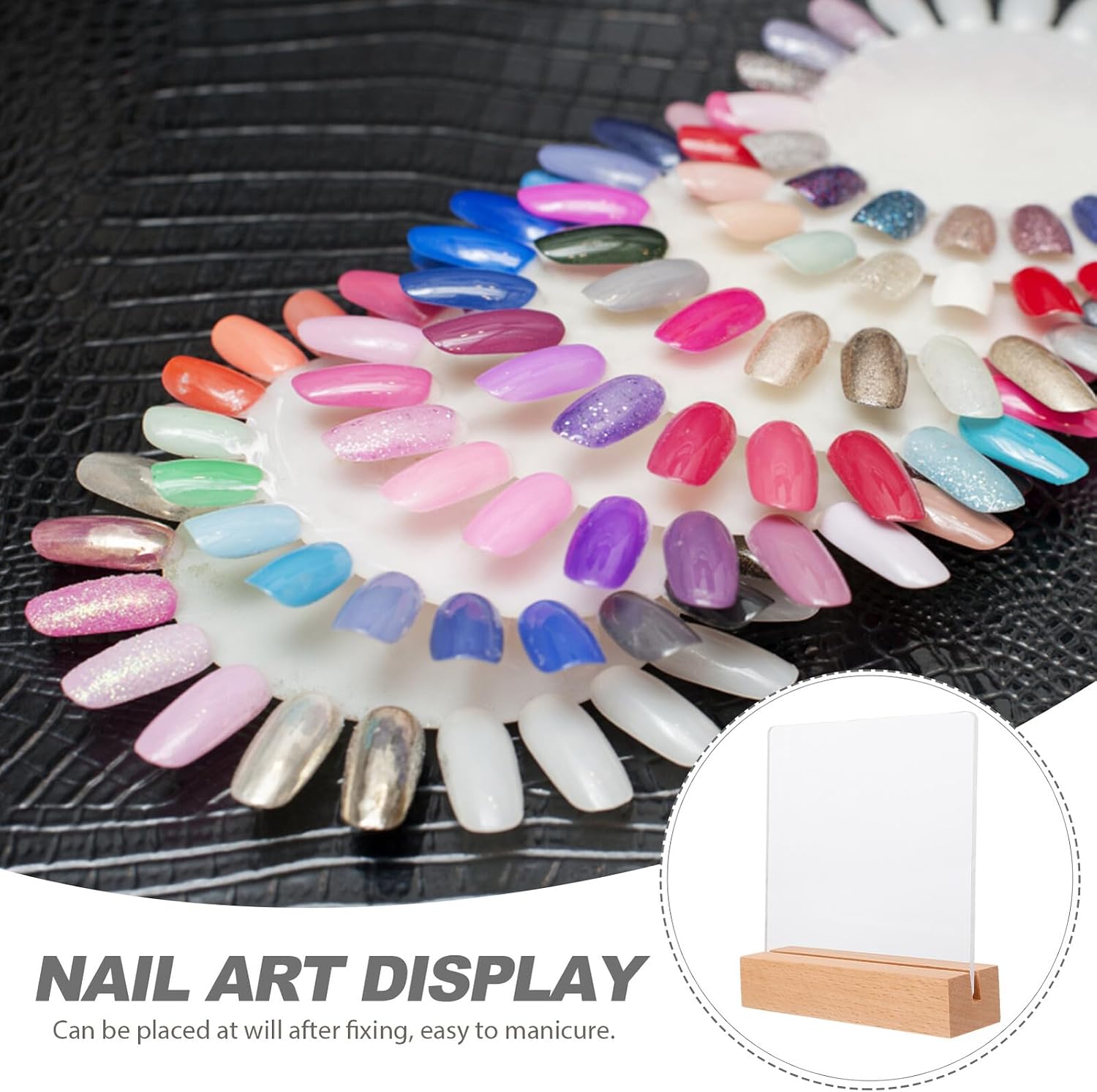 Wood Base Acrylic Nail Tips Display Board Adjustable Angle False Nail Display Stand Practical and Versatile and Home Use