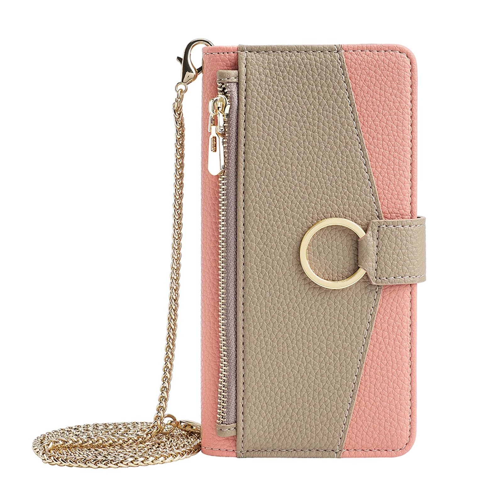 Kimiyaki Leather Phone Case for Samsung Galaxy S25 Ultra Wallet Cover with Mirror, Flip Cover Card Slot, Crossbody Strap, Zipper Pocket Cases for