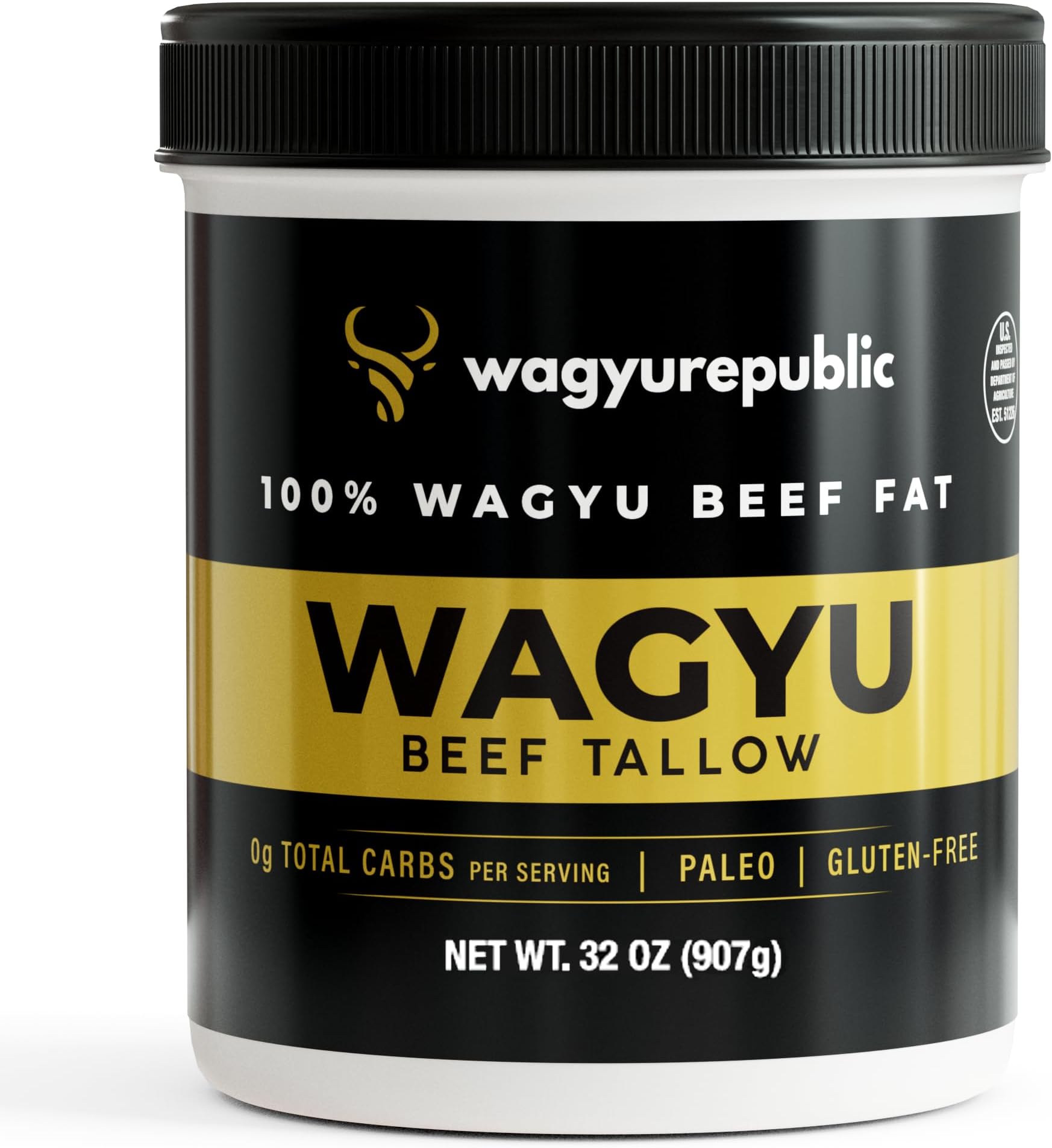 Wagyu Republic Beef Tallow ⎸ Grass Fed Wagyu Beef Tallow, Great for Cooking Steak or as Tallow Balm ⎸ Keto, Gluten Free Protein Snacks for Adults, Perfect for Whole 30 or Carnivore Diet ⎸32oz Jar
