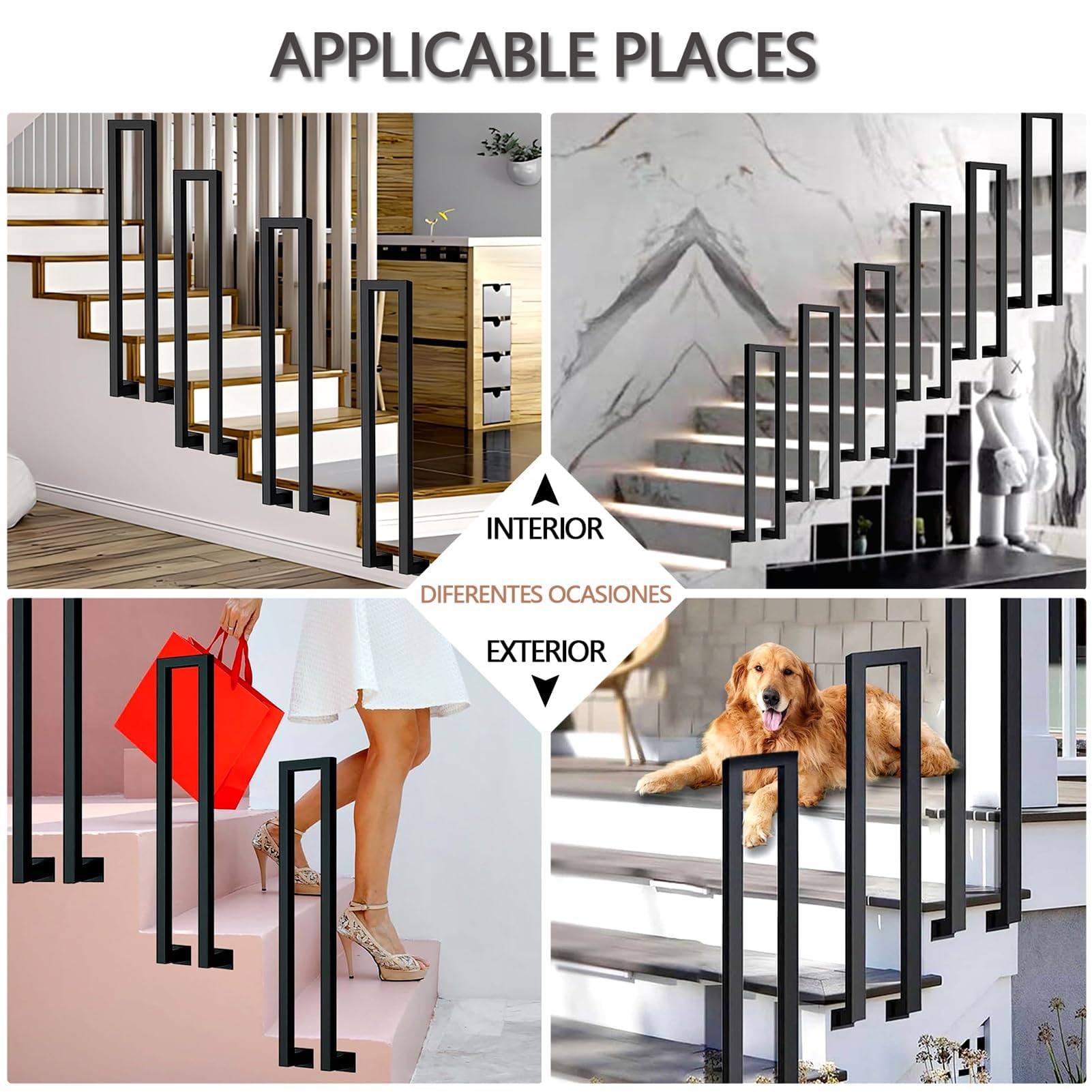 Ringhiera per Scale Interne, Corrimano per Scale a Forma di U Ferro, Parapetto Scala Interna, Passamano per Scale Forma di U per Ville Ingresso Terrazza Corridoi (C-Nero, 55cm)
