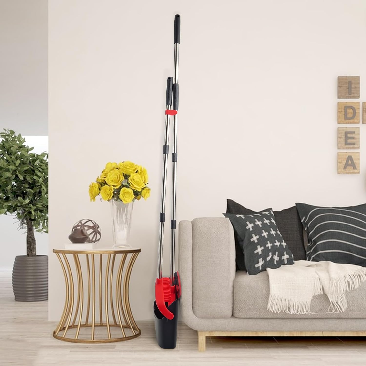 Broom and Dustpan Set with Long Handle, Heavy Dust Broom and Dustpan Combo for Home，Kitchen, Office, Pet Hair 2PCS (Black Red)