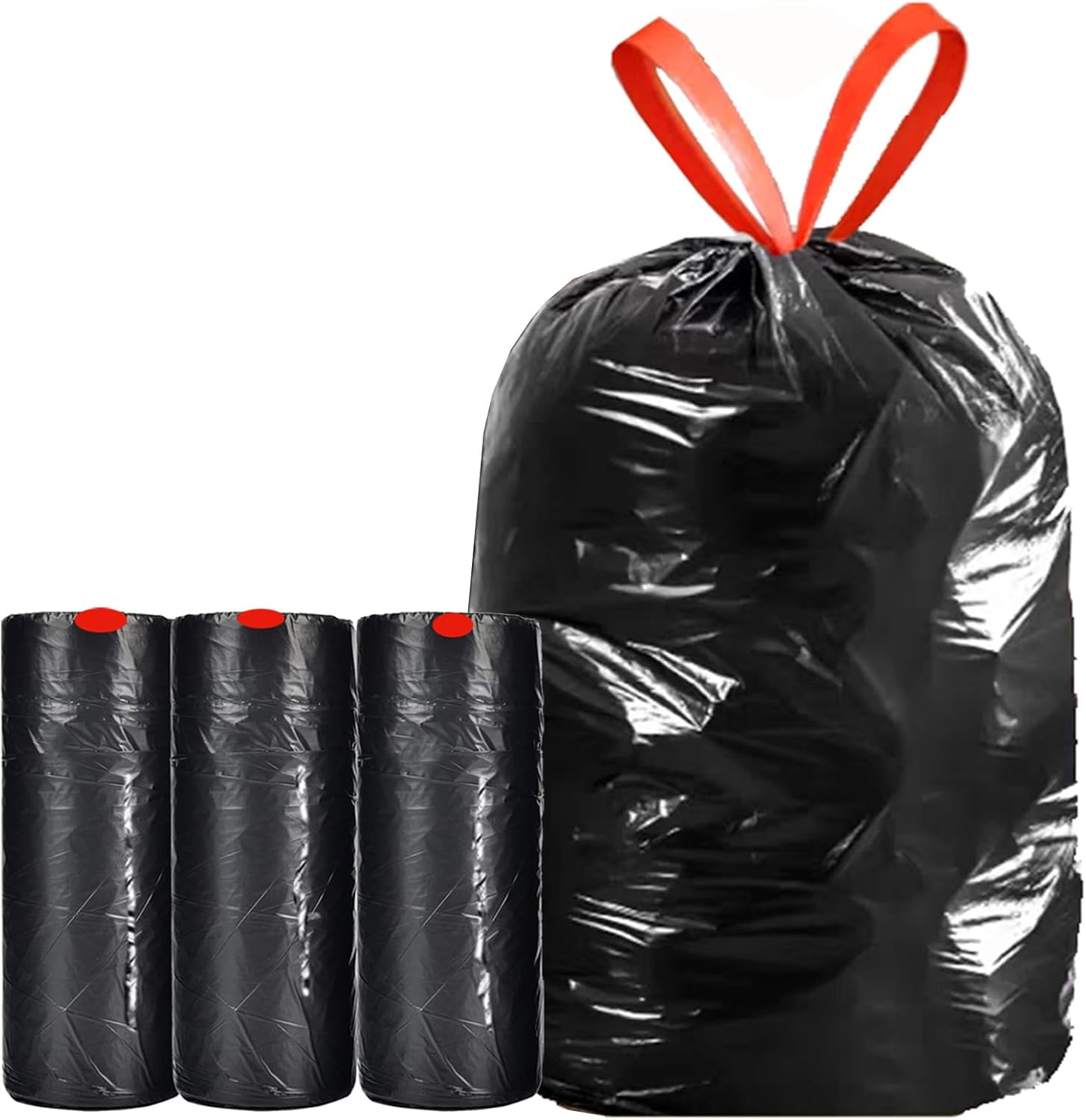 Trash Bags 16-18 Gallon Drawstring Garbage 26×33 inches black Heavy Duty Plastic Garbage Bags for Household Kitchen Bedroom Bathroom Living room Office Restaurant Thickened Stretchy