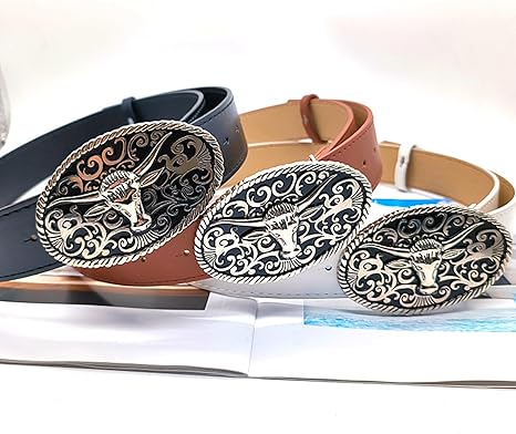 Cintura Cowboy In Pelle Con Fibbia Texas - Uomo/Donna, Design Floreale E Toro, Vita 69-104 Cm