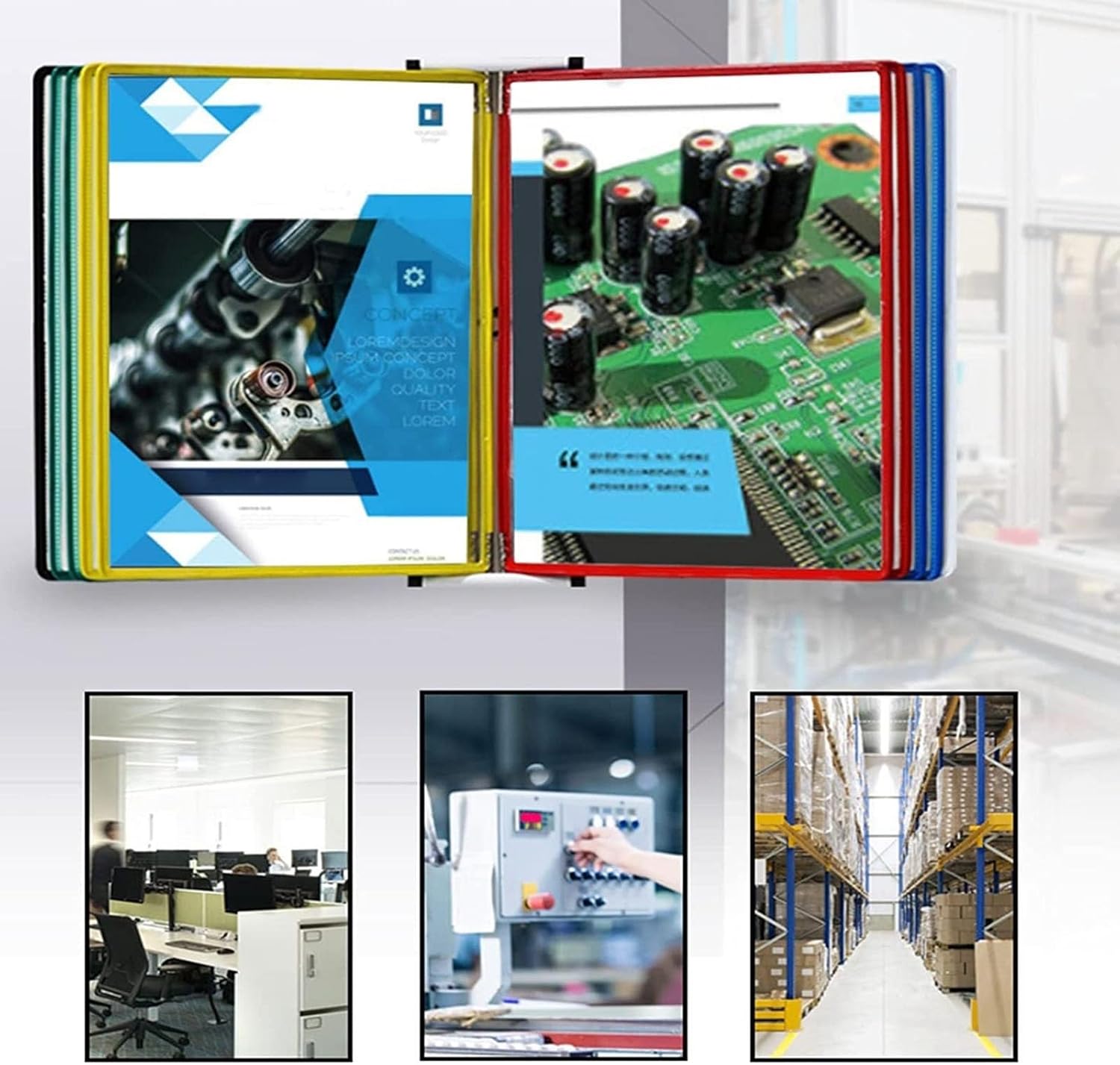 CIRONI Wall Reference Organizer - Desktop Flip Display Folder, PVC and Metal File Organizer for Desk, Catalog Display Rack, with 10 Display Pockets, for Office/Home Display and Storage A4 Documents