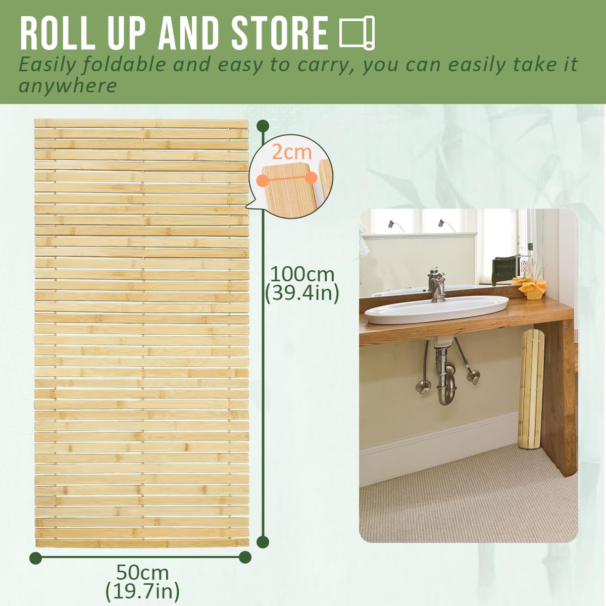 Tappetino da bagno in legno, antiscivolo, per bagno, doccia, spa, sauna, 80 x 50 cm