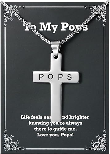 To My Pops Cross Necklace for Men - Stainless Steel Cross Necklace, Father's Day