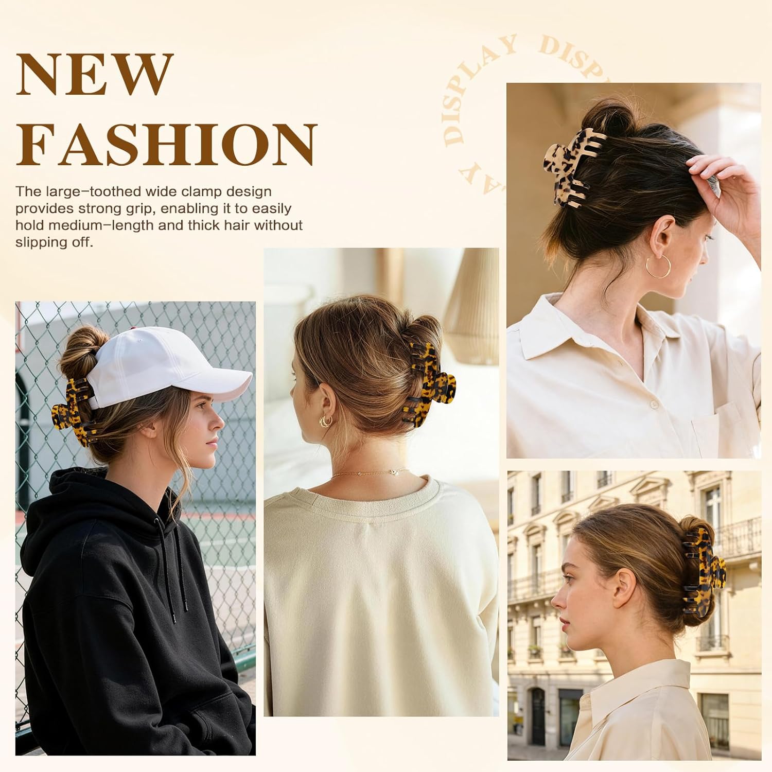 2 Pcs Large Trucker Hair Claw Clip for Hat, Baseball Claw Clips for Women, Acetate Tortoise Shell Non-Slip Strong Hold Hat Hair Clips, Fit for Long Thick Thin Hair Styling, Gifts Hair Accessories image 4 of 6 B0GGHB5Q4K