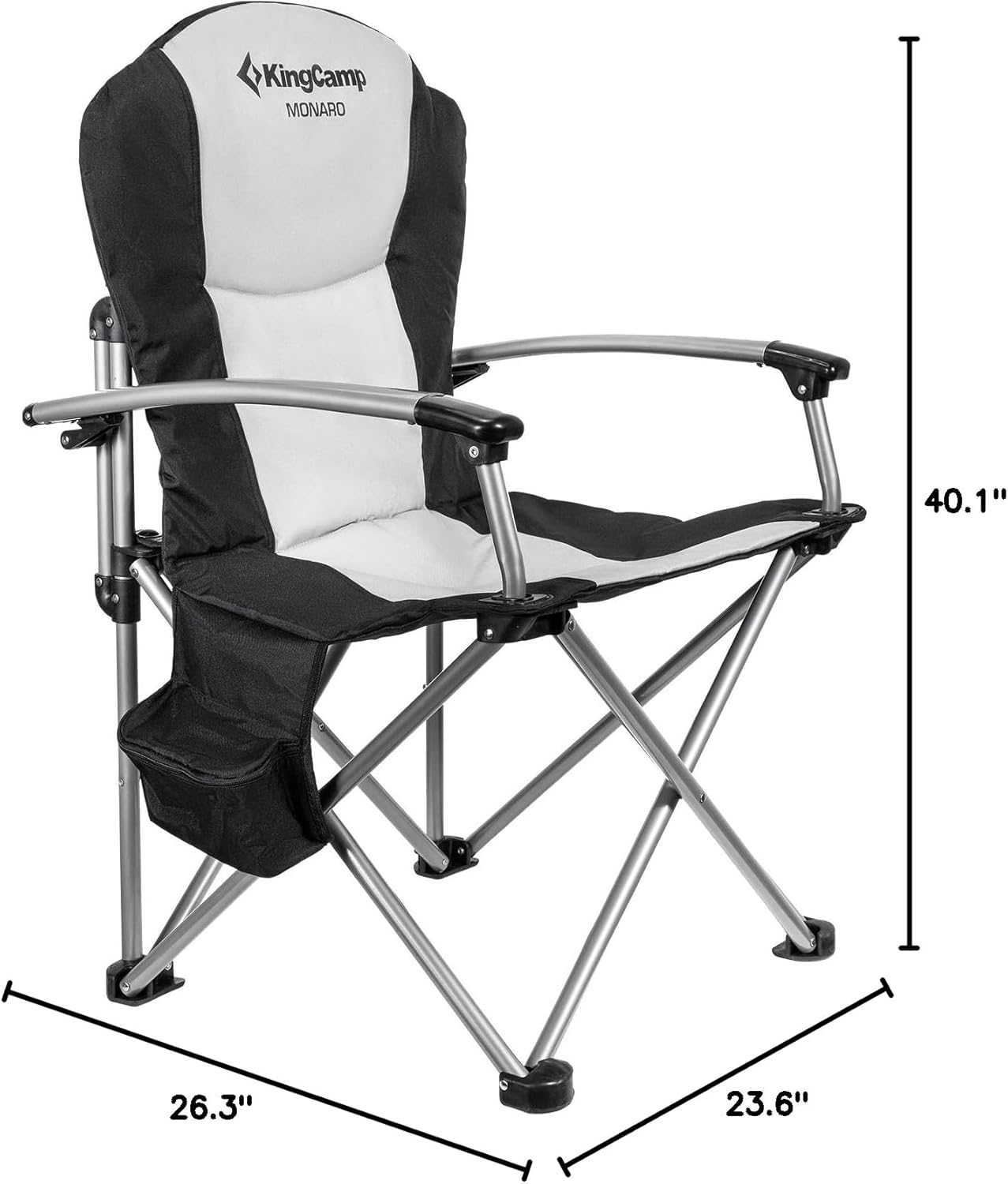KingCamp Folding Portable Camping Chairs Oversized Padded Quad Arm Chair with Cooler Bag, Cup Holder and Side Pocket, Heavy Duty Supports 300 lbs for Outdoor, Lawn, Fishing, Sports