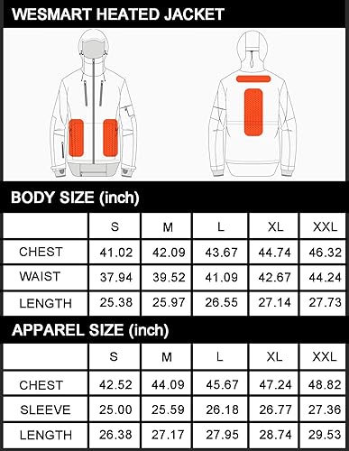 Vista 7 de WESMART Chaqueta térmica de grafeno Chaqueta impermeable unisex para pesca, caza, esquí, con batería