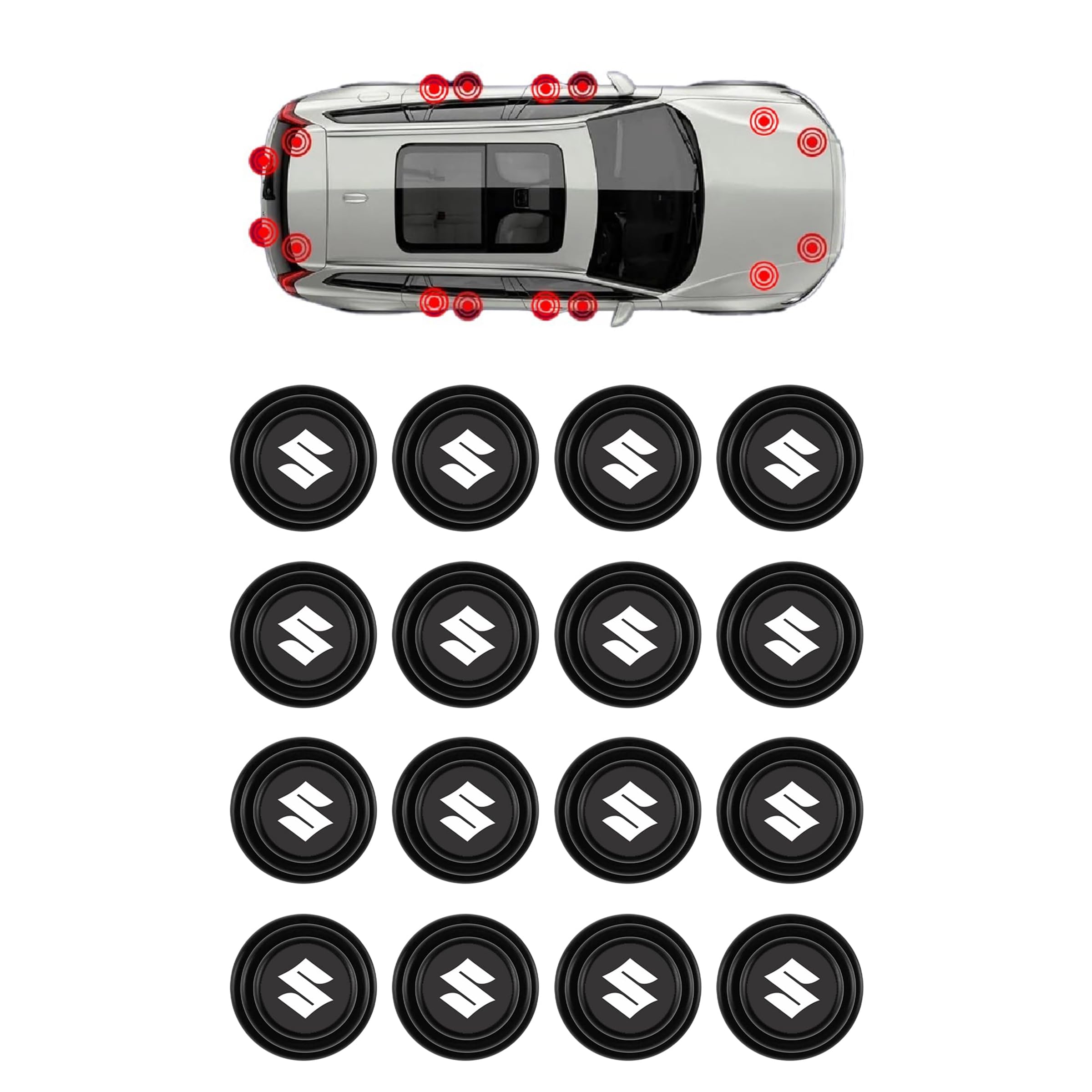 Kelenate® 16 Pcs Car Shock Absorber Protector Rubber Guard Pads Car Door Accessories Compatible for Enhanced Fronx, Vitara, Brezza, Swift, Baleno, Ertiga, WagonR, Alto, Dzire, XL6