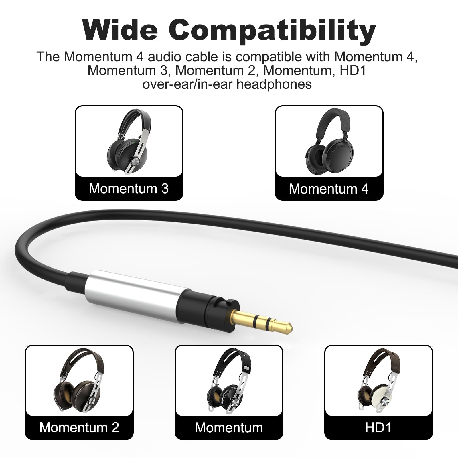 Momentum Headphone Cable Replacement Aux Audio Cord Compatible with Sennheiser Momentum 4, Momentum 1.0, Momentum 2.0, Momentum 3 Headphones with 6.35mm Adapter for PC, PS4, Xbox One, Guitar, Speakers
