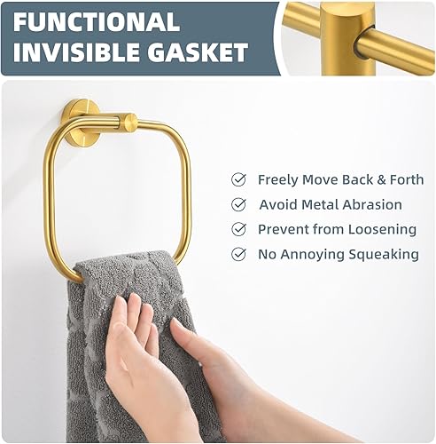 Miniatura 5 de Angle Simple Toallero cuadrado dorado latón, soporte giratorio de acero inoxidable SUS 304 para toalla de mano para baño, montaje en pared, 7.87