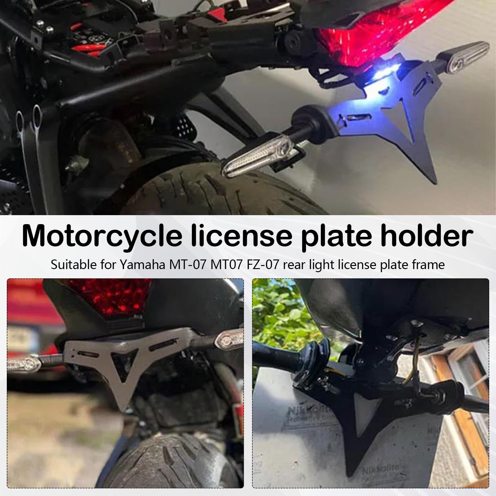 Portatarga Per Moto Per Yamaha Mt-07 2018-2023/Mt-07 2014-Up/Fz-07 2018-2023/Fz-07 2014-Up Portatarga Regolabile Per Moto Con Luce Posteriore