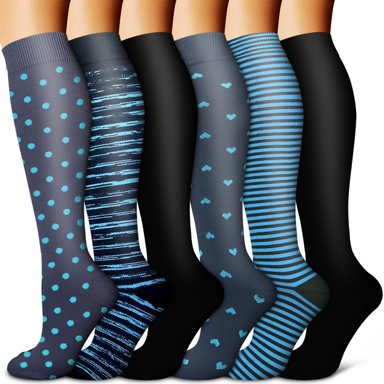 Copper Compression Socks for Women &amp; Men (6 pairs) - Best Support for Nurses, Running, Hiking, Recovery