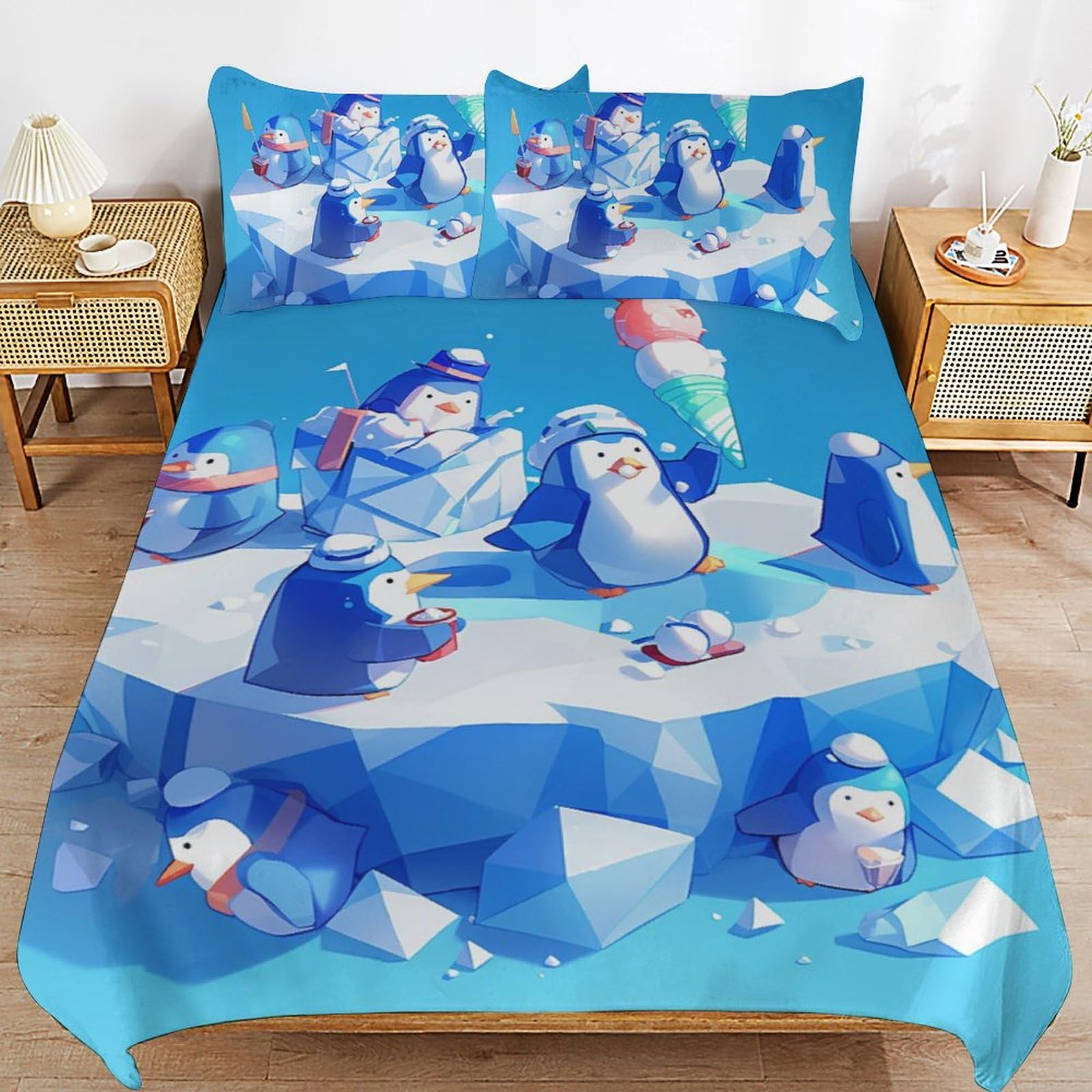 Housse de couette SkiPinguin infroissable en microfibre douce motif animal