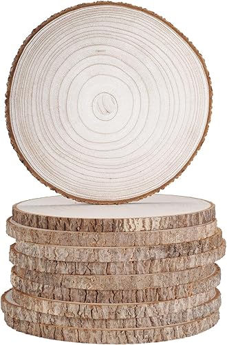 wohohoho 10 piezas de rebanadas grandes de madera natural de 9 a 10 pulgadas para centros de mesa, círculos de madera sin terminar con corteza para