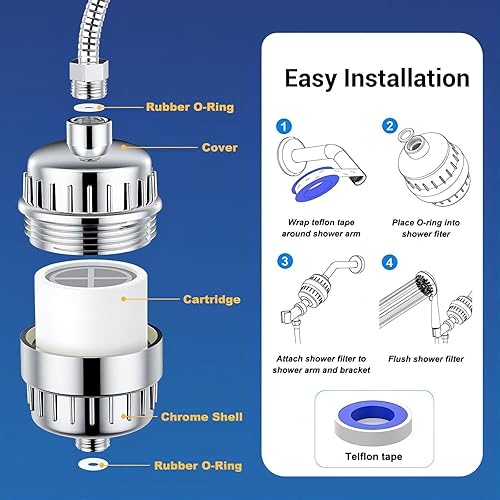 Miniatura 8 de Beati Faucet Filtro de ducha cromado con KDF-55, carbono alcalino, vitamina C y E  6 cartuchos suavizador de agua dura que elimina el cloro, el