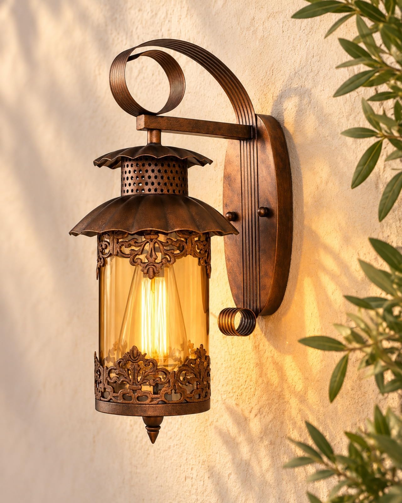 Homesakeยฎ Antique Oil Rubbed Rust Wall Lamp for Home Dรฉcor | Vintage Wall Light for Living Room, Bedroom, Balcony, Hallway | Rustic Wall Sconce Lantern Style | Metal Glass Fixture, (HAVELI Lantern)