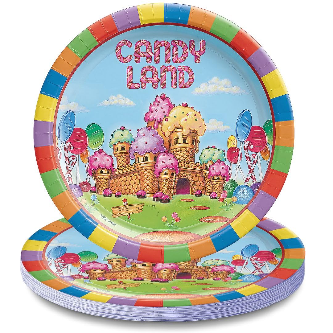 Amscan Wielokolorowe okrągłe talerze Candyland (18 cm), 8 sztuk, żywa zastawa stołowa na urodziny, uroczystości i wydarzenia