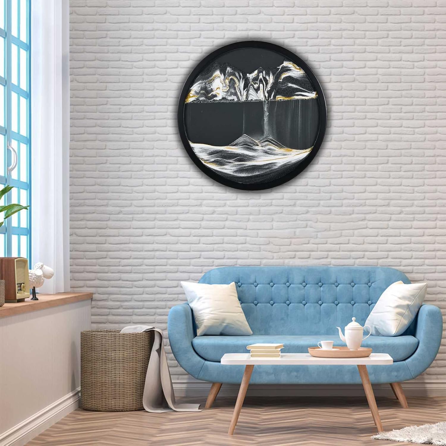 ETULLE Wall Art Decoration, Glass Crafts, 3D Dynamic Moving Sand, Moving Sand Art Picture, 3D Deep Sea Sandscape in Motion Display Flowing Sand Frame, Relaxing Desktop Home Office Work Decor