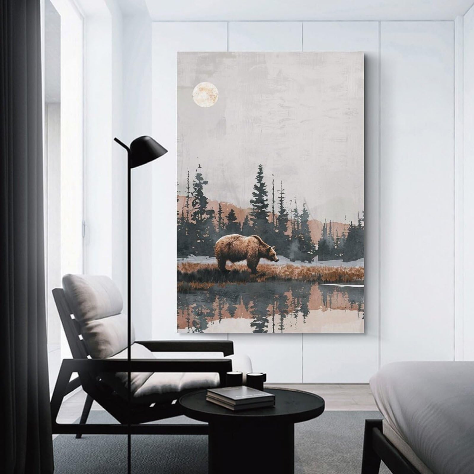 Junmoney Unframe-Style-2 Bear By The Lake Room Decor Wall Art, 20X30inch(50X75cm), For Living Room, Bedroom, Office Or Hallway, Decorative Artwork With Broad Appeal