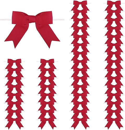 50 lazos torcidos de grogrén rojo vino de 3 pulgadas, color borgoña, preatados, para bolsas de golosinas, envoltura de regalos, boda, fiesta de