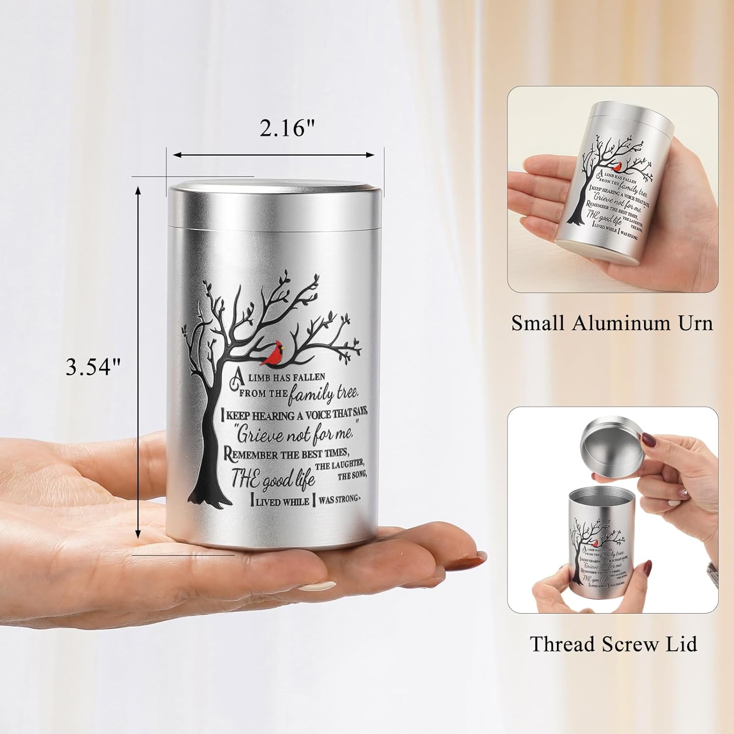 SOITIS Small Urns for Human Ashes Keepsake, 3.54 Inch Mini Urn for Human Ashes, Memorial Keepsake for Men Women, Cremation Urns for Adult Female Male - Tree of Life Silver Funeral Urn - Image 2