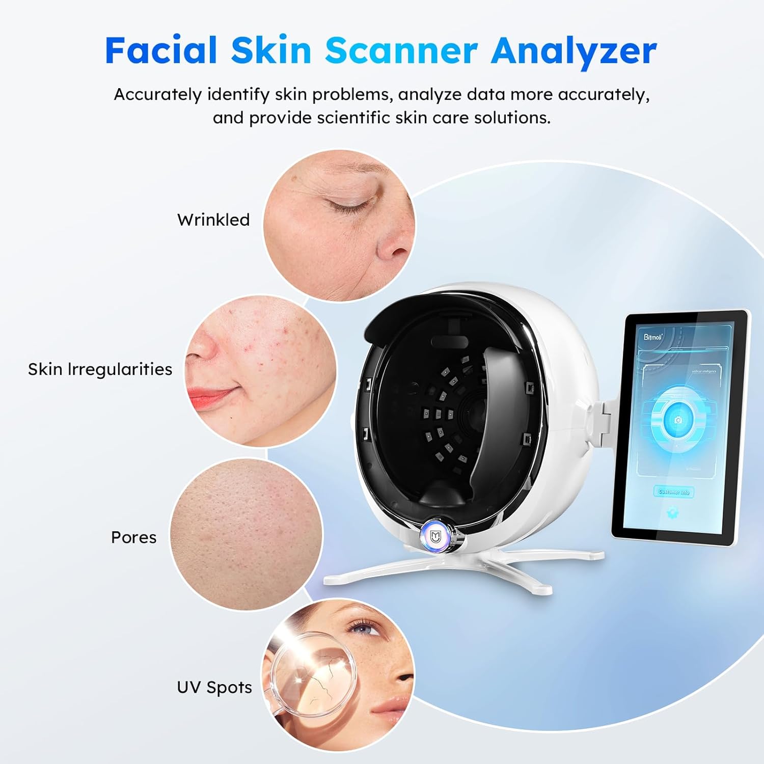 13.3-inch Intelligent AI Skin Detector, Professional Grade Skin Analyzer, Deep Water, Oil, Pigmentation, Pore Detection, 38 Million HD Pixels, for Home Beauty Salon