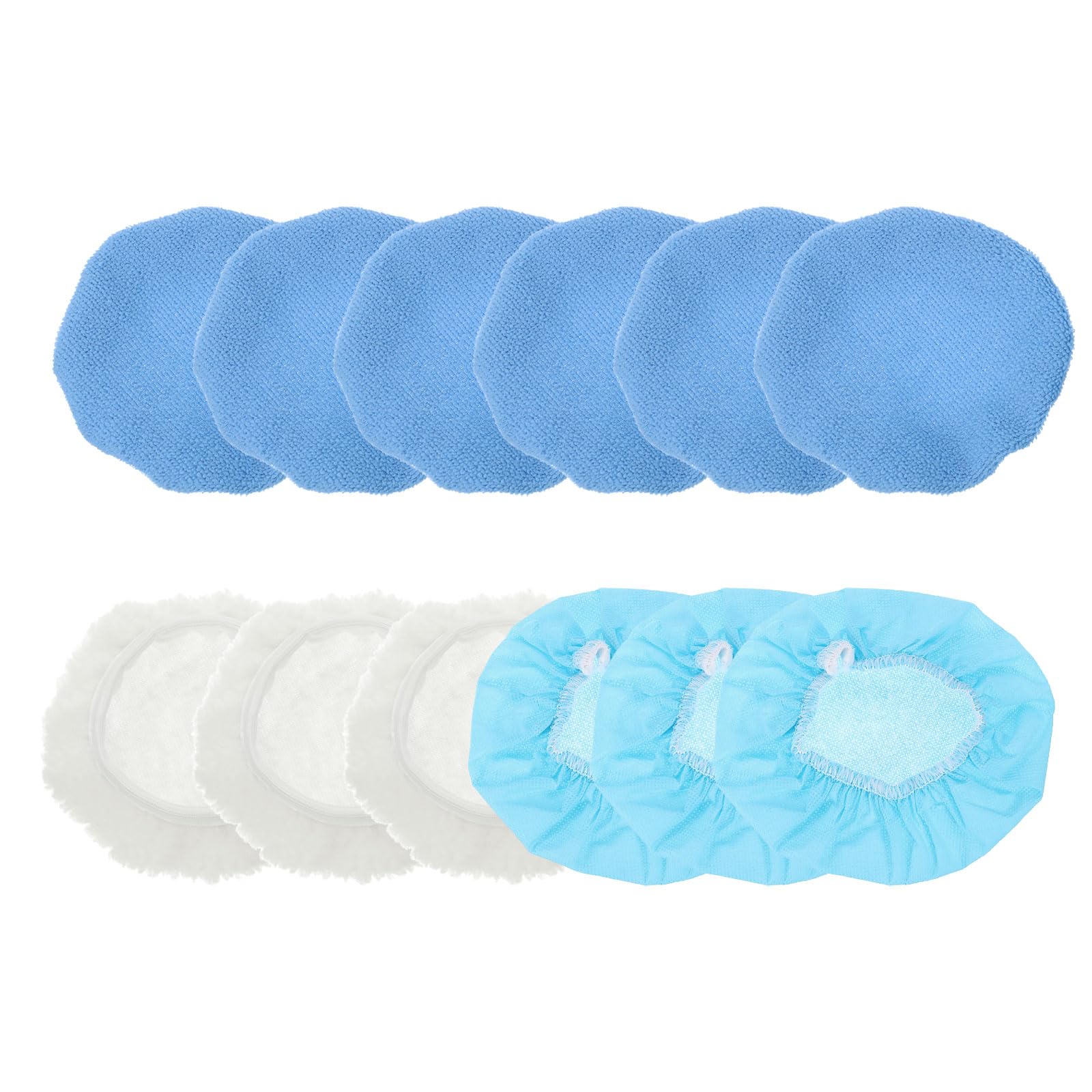 HARFINGTON 12pcs Car Polisher Bonnet Buffing Pad Set Micro-fiber Non-woven Fabric Lamb's Wool Polishing Buffing Pad Cover for 5"-6" Car Buffer Bonnets