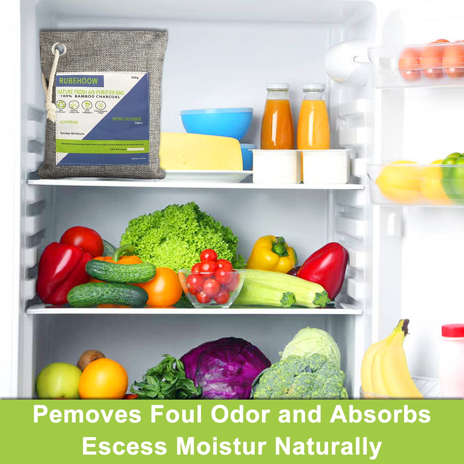 RUBEHOOW Bolsas de purificación de aire de carbón activo de bambú natural, ideales para neutralizar olores en armarios de zapatos, neveras, armarios de ropa, hogares con mascotas y automóviles