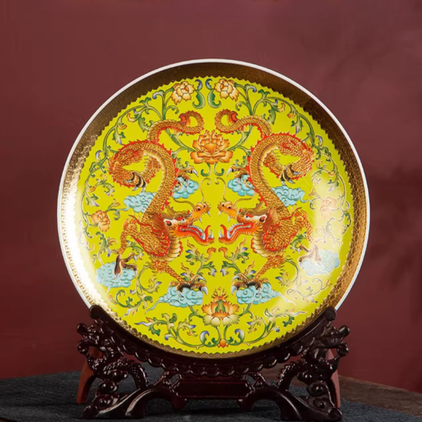 Assiette en céramique Jingdezhen 26 cm : objet d'art antique pour décoration de bureau