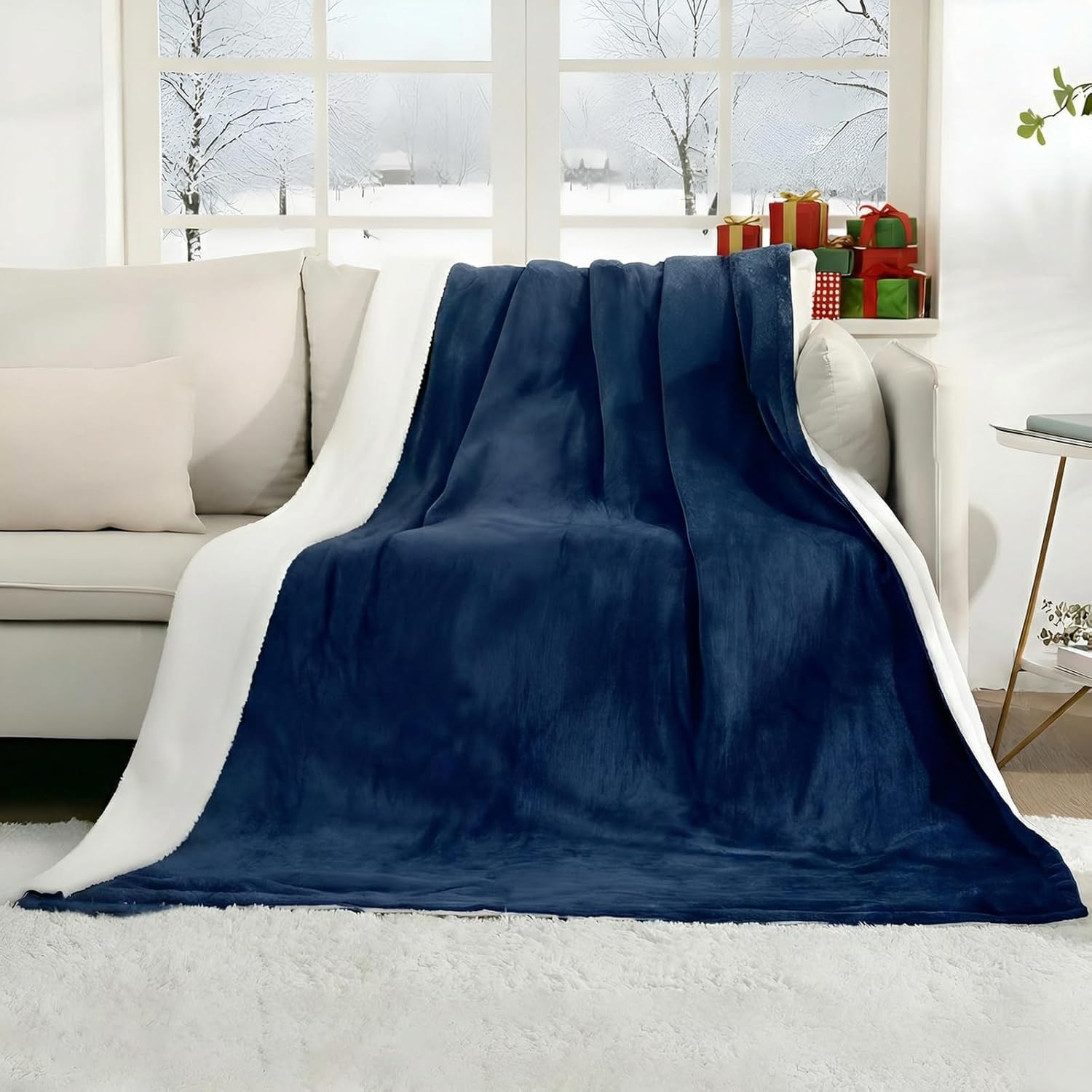 CURECURE Couverture Chauffante électrique en Flanelle Douce avec 4 Niveaux de Chauffage et 10 Heures d'arrêt Automatique, 130 x 180 cm, pour Bureau à Domicile, Interrupteur Amovible, Lavable - Bleu