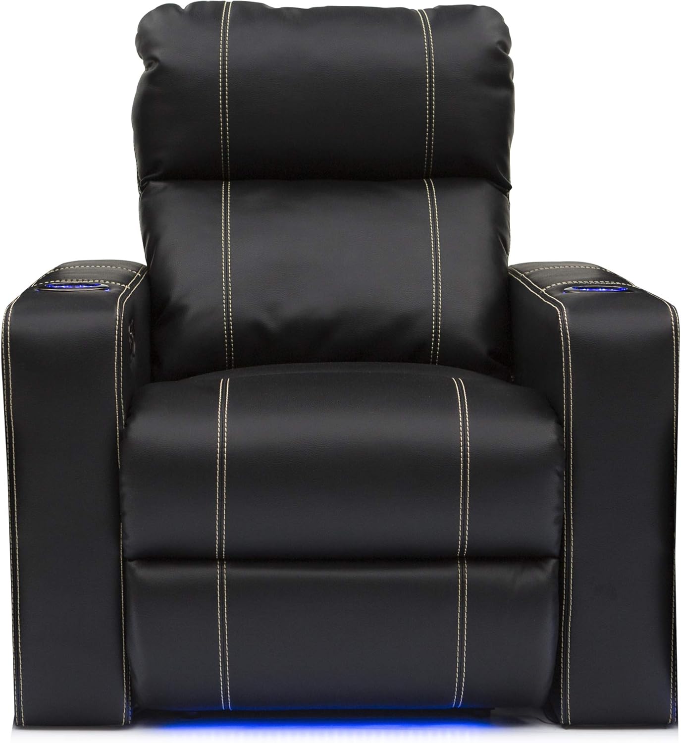 Seatcraft Dynasty - Home Theater Seating - Power Recline - Leather Gel - Base Lighting - Lighted Cup Holders - USB Charging - Wall Hugger - Single Recliner, Black : Everything Else