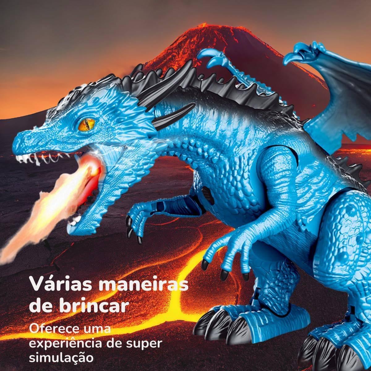 Replay Kids Dragão de Brinquedo Com Controle Anda Emite Som (Azul)