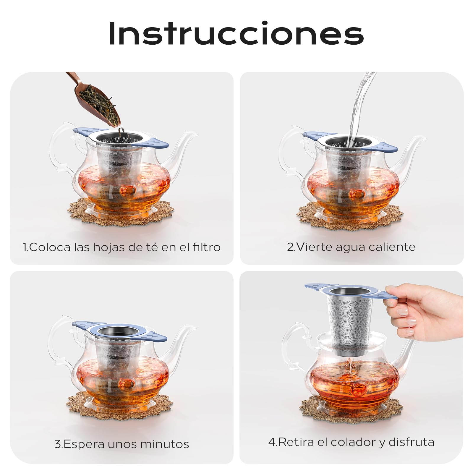 yomanta infusor de te 304 Acero Inoxidable，Coladores de té para té suelto，Con tapa y asa de silicona resistente al calor，Apto para teteras, tazas de té y tazas