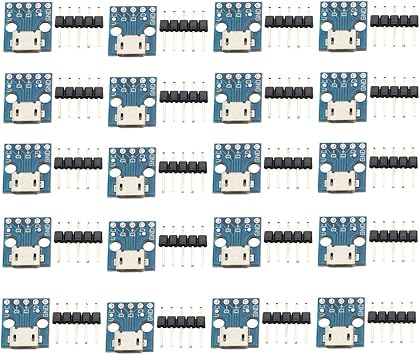 20PCS Micro USB to DIP 5-Pin Pinboard 2.54mm Power Adapter Board 5V Breakout Converter Module for DIY USB Power Supply Breadboard Design