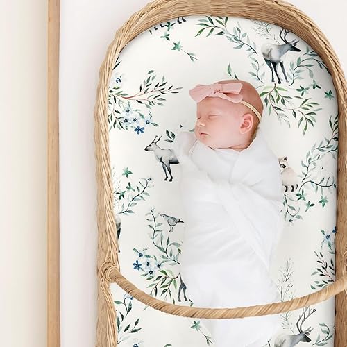 Vista 101 de Juego de 2 sábanas elásticas ultra suaves para moisés, ajuste universal para moisés, cesta de moisés, colchón rectangular ovalado, seguro y cómodo